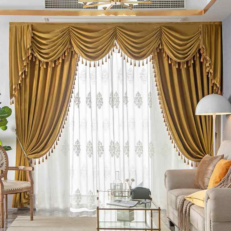 欧式窗帘头客厅纱卧室覆古奢华大气金色别墅落地遮光现代简约绑带