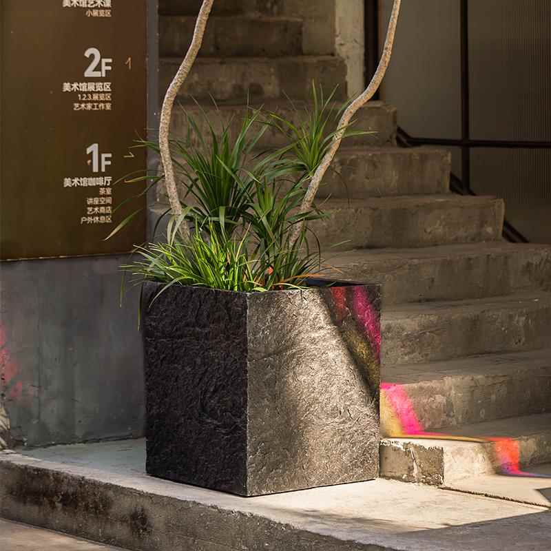 方形盆镁石泥绿植花简约大型高档轻PYB奢植摆物花器纹水泥盆装饰