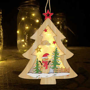 饰门牌木质欢迎木牌装 圣诞节装 饰家居门挂 圣诞带灯门牌2 心愿新款