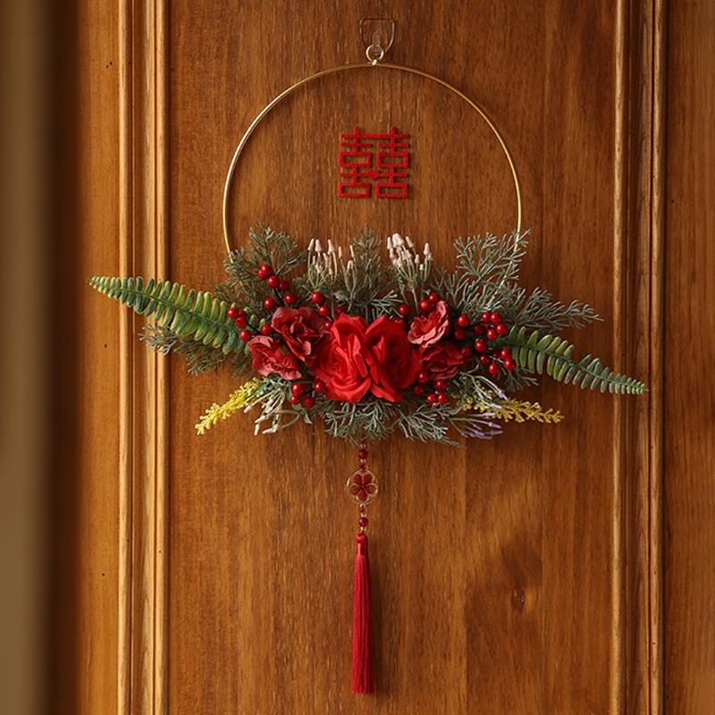 婚房置装饰结婚喜字挂饰花嫁环房门布玄挂件喜关字贴门上出房LCS