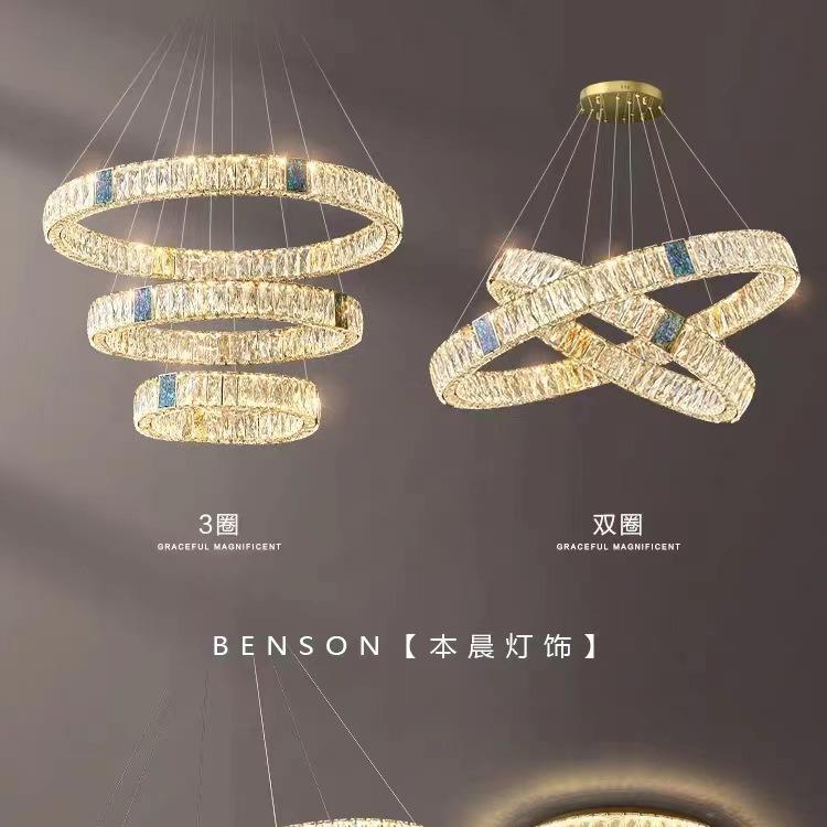 水客厅吊灯轻不锈吊钢圆形多圈灯20复式晶楼梯奢主卧室餐厅中山灯