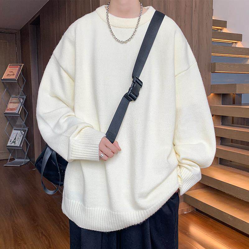 白色毛衣男款冬季2025新款宽松软糯套头打底衫高端纯色针织衫上衣