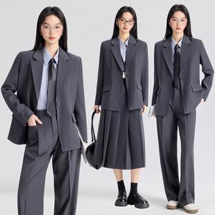 灰色西装套装女职业面试正装小个子高级感大码女士休闲西服外套春