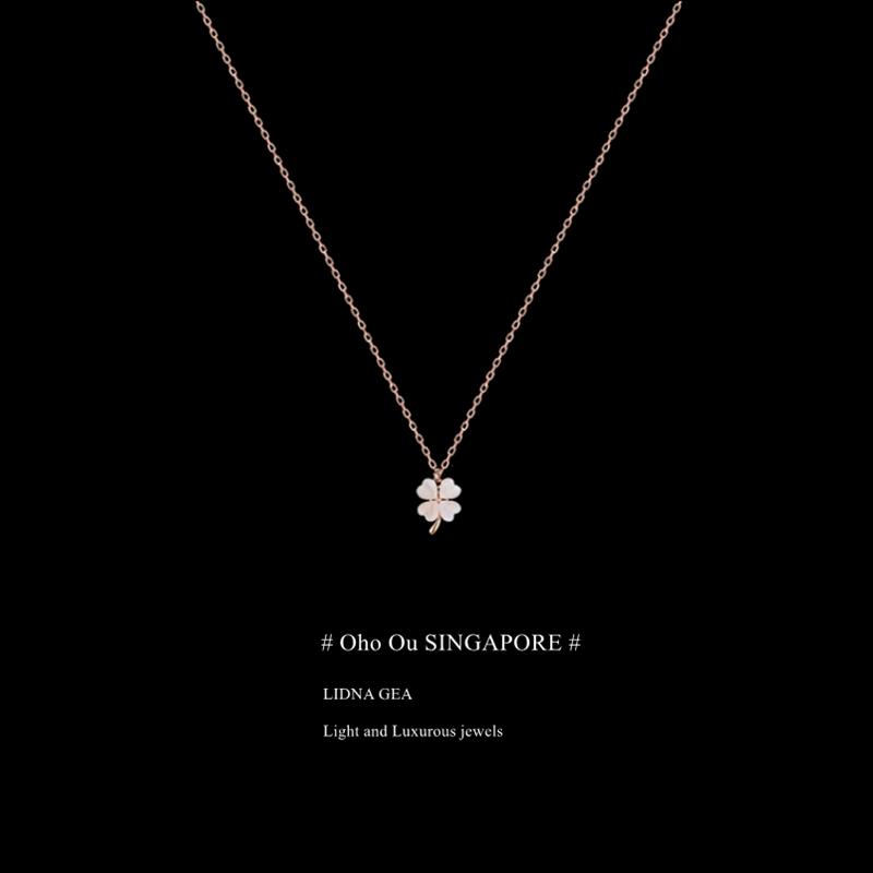 新加坡「设计师」Oho Ou 项链女锁骨链毛衣链 四叶草轻奢小众高级