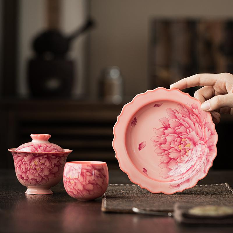 猪油冻粉汝莲花壶承陶瓷壶垫壶托杯垫隔热垫茶碟干果托盘茶具配件