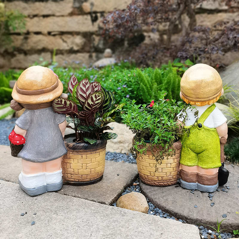 幼儿园男孩花盆装饰娃娃女孩户外别墅摆件卡通人物花园庭院户外