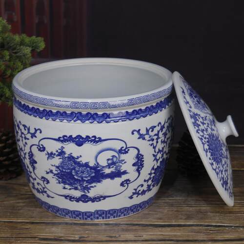景德镇陶瓷米缸10斤20斤30斤装青花带盖储物罐水缸油缸面粉缸