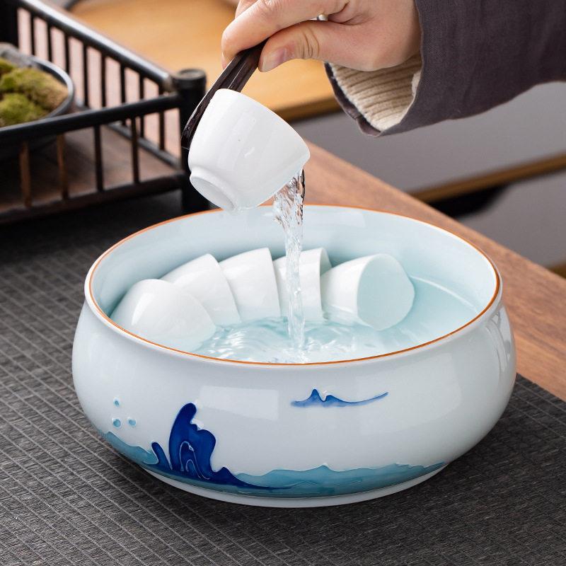德化手绘陶瓷功夫茶具茶洗茶道配件笔洗水盂家用烟灰缸花盆大小号