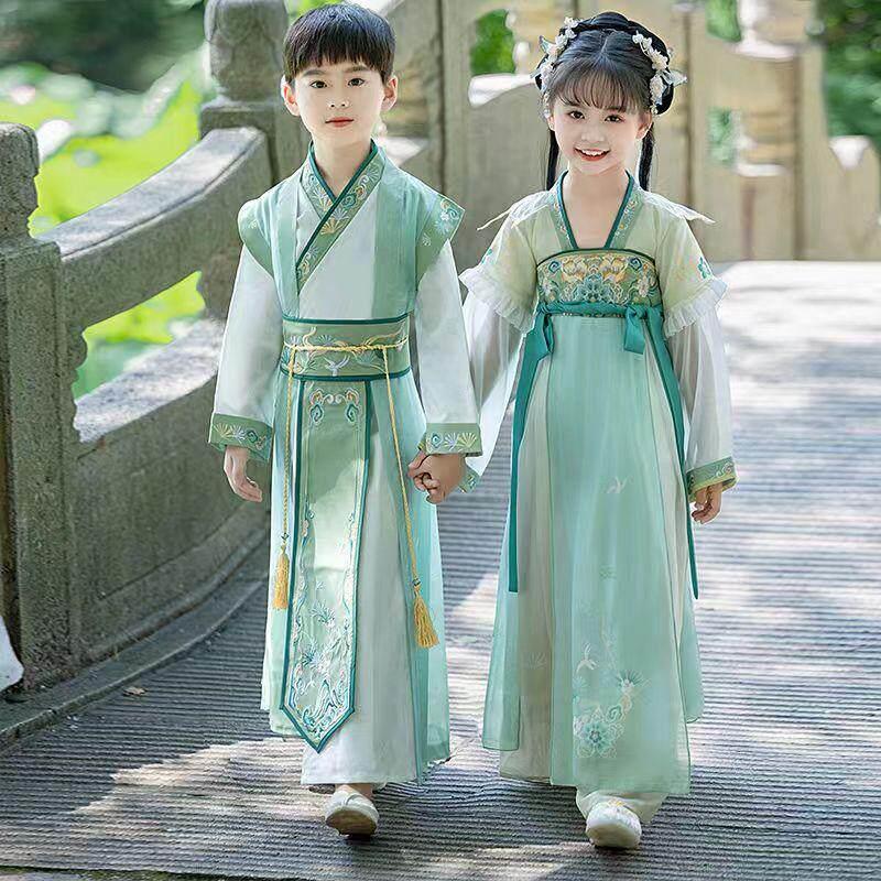 汉服男童女童春秋季中国风古装书童国学服幼儿园开笔礼演出服夏季