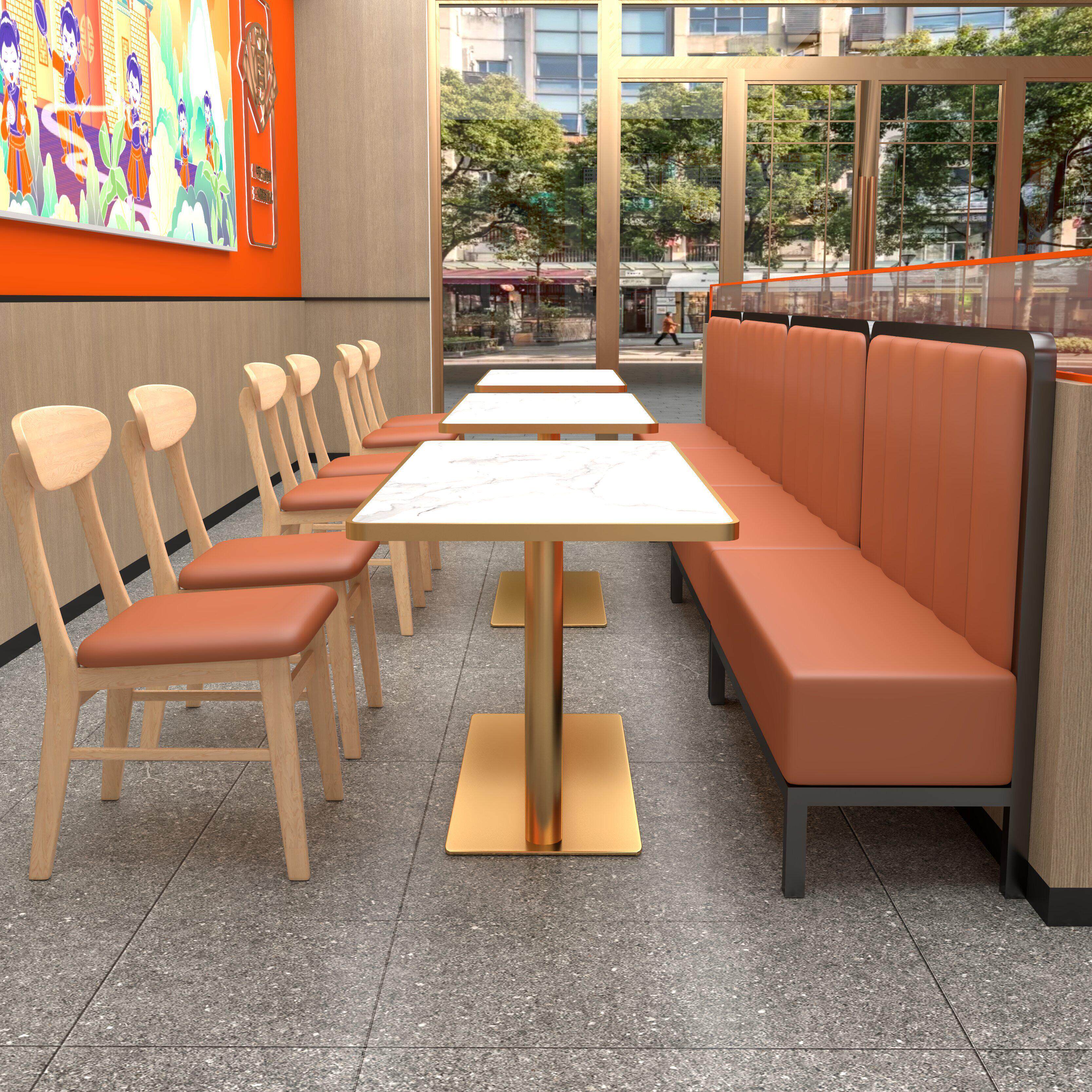 大理石岩板商用快餐桌小吃店面馆烧烤店咖啡店奶茶早餐饮桌椅组合