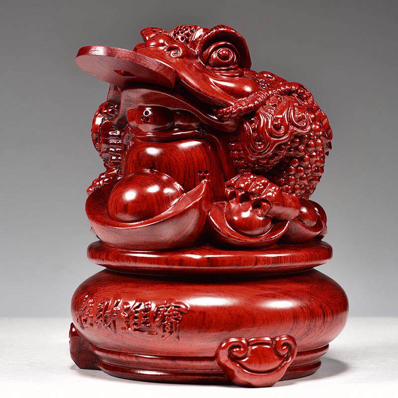 红花梨木雕金蟾摆件三足蟾蜍金蝉招财实木办公家居装饰客厅开业礼