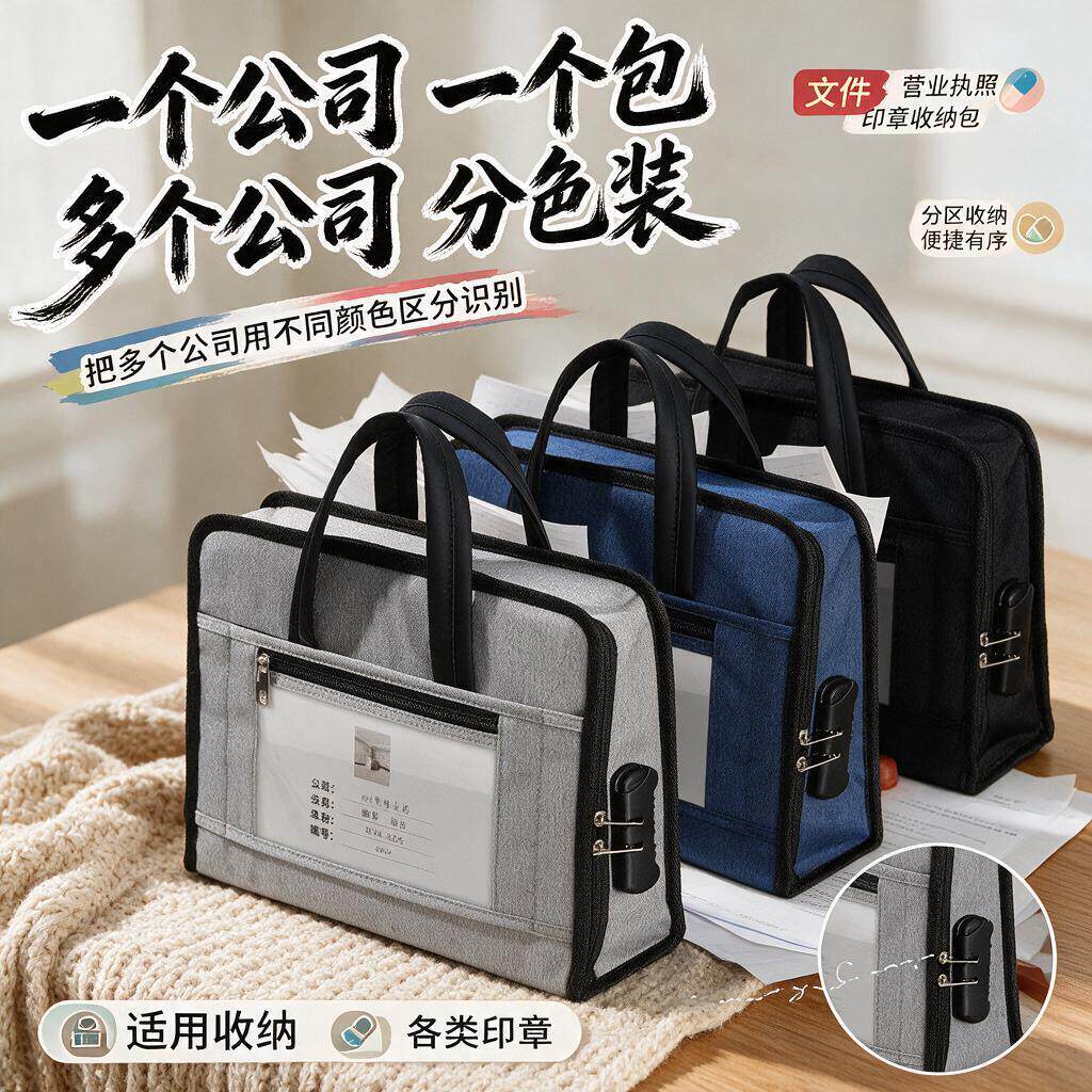 公私章收纳盒办公印章包营业执照袋公司资料文件公带密码锁便携包
