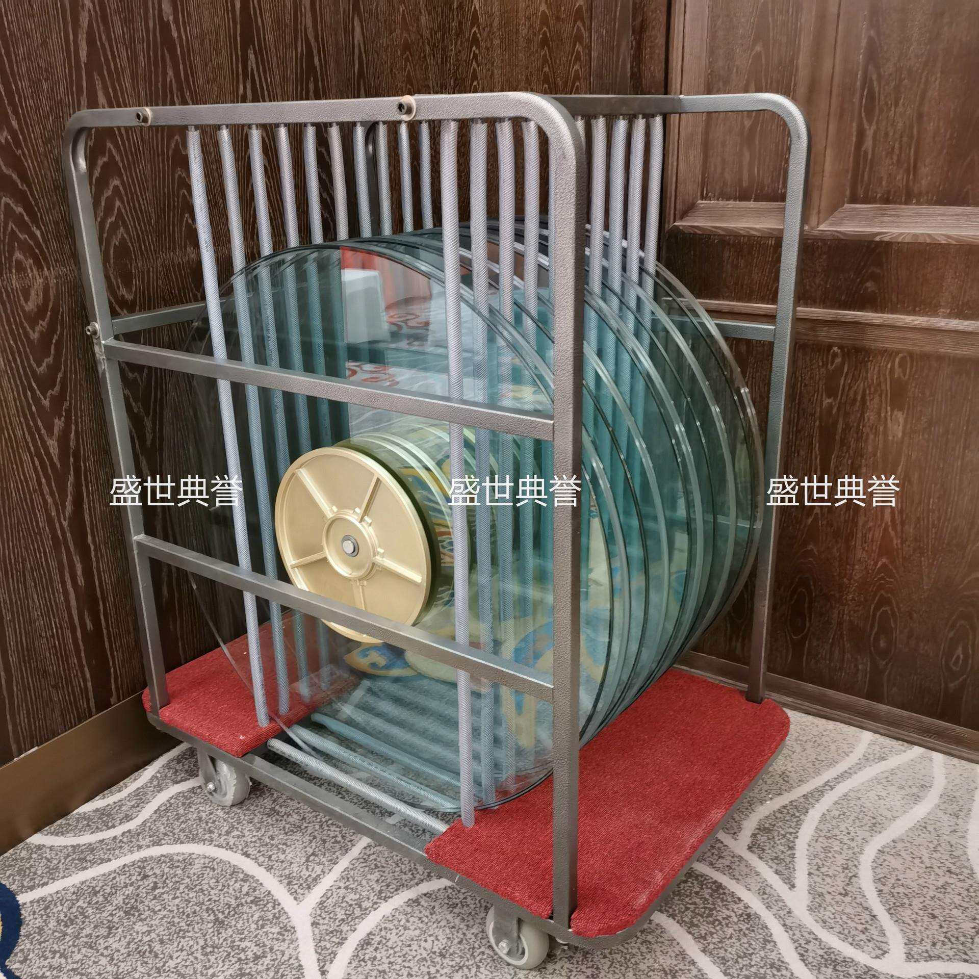 宜春酒店宴会厅玻璃转盘收纳车餐厅转盘推车会议中心转盘移动车