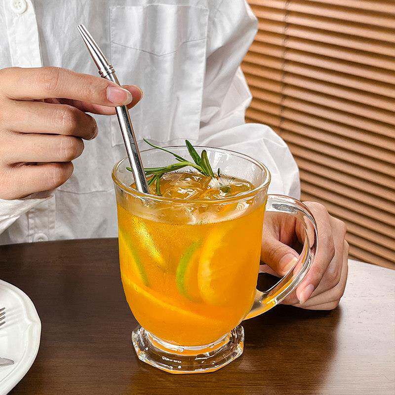 咕噜咕噜大口杯‖ ins韩国风大容量覆古带把玻璃杯果汁奶茶牛奶杯