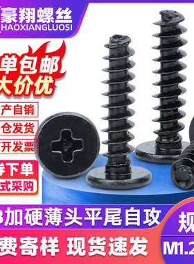 CB碳钢十字薄头平尾自攻螺丝黑色加硬薄平头平尾自攻螺钉M1.2M1.4