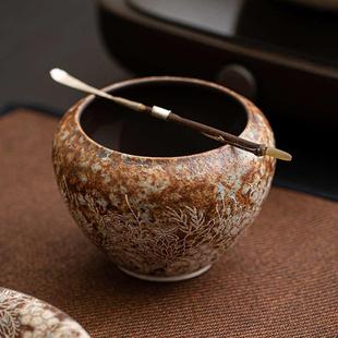 家用功夫茶道泡茶废水缸茶渣缸水盂杯洗水洗 老岩泥繁花鎏银建水