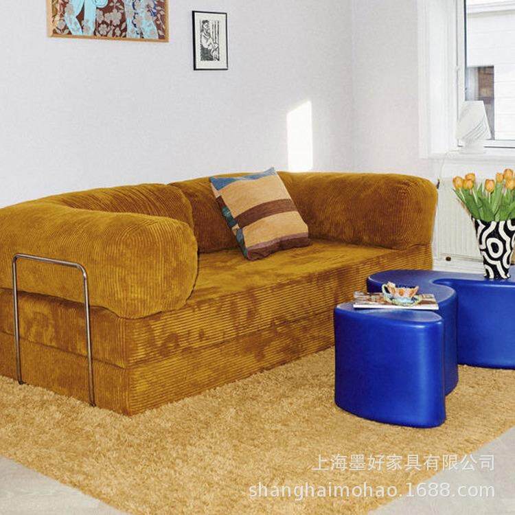 美拉德中古可拆洗客厅小户型折叠懒人组合复古风灯芯绒布艺沙发床