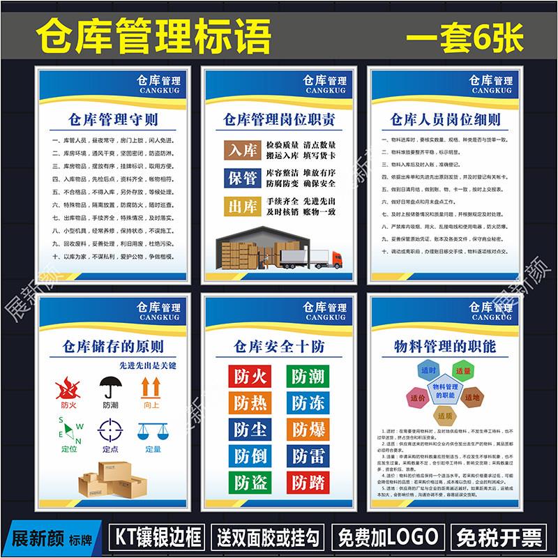 仓库标识牌 仓库管理员岗位职责展板挂图海报 仓储防火制度牌