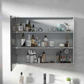 简约太空铝智能镜柜带灯除雾卫生间防潮挂墙式 带置物架储物收纳镜