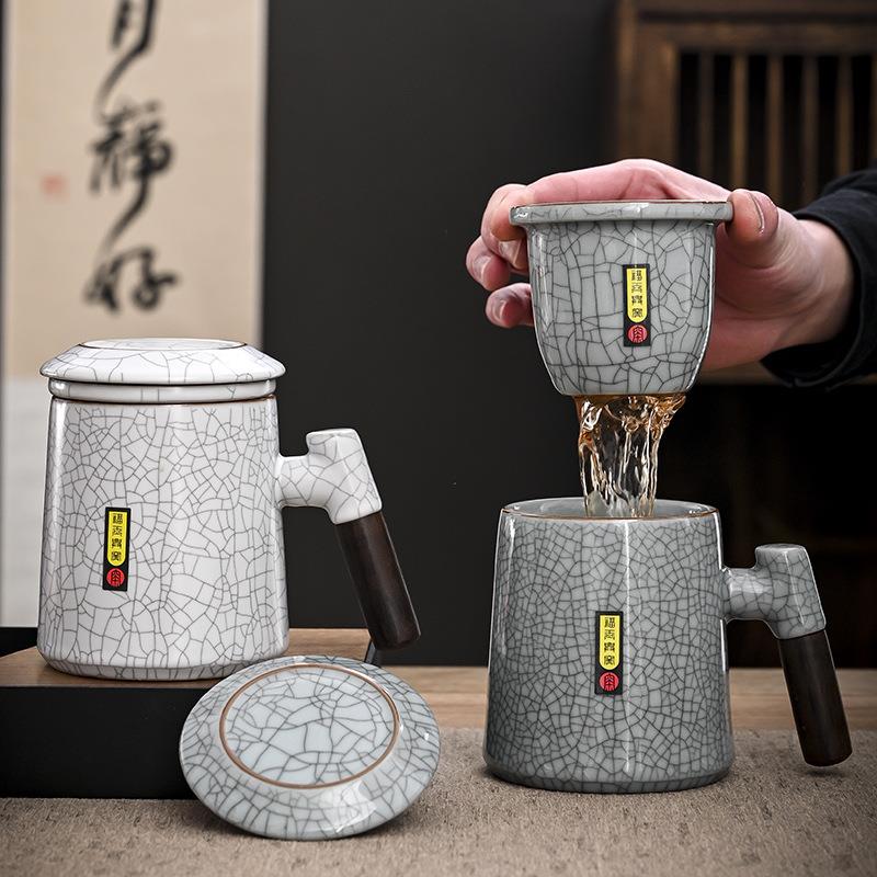 陶瓷茶水分离泡茶杯子过滤茶漏高档水杯茶道杯马克杯带盖激光雕刻