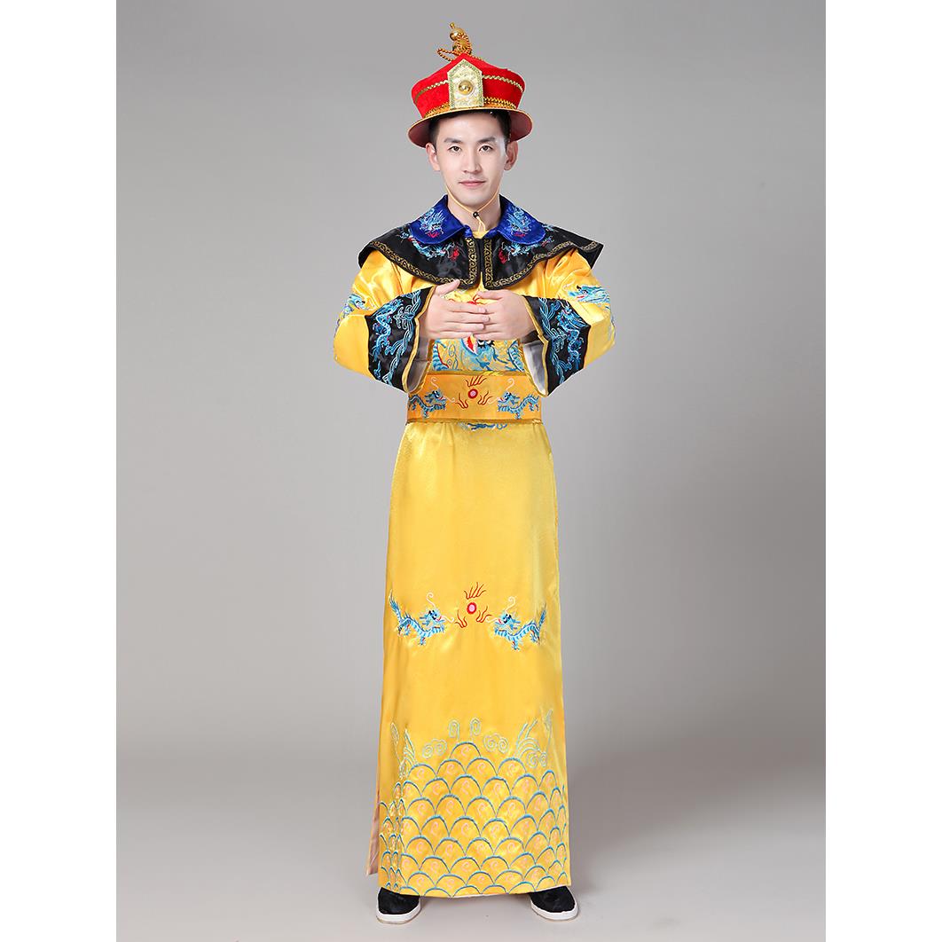 高档清廷代皇帝龙装袍瑶古装男子成人王子刺绣表演服甄皇帝宫表演