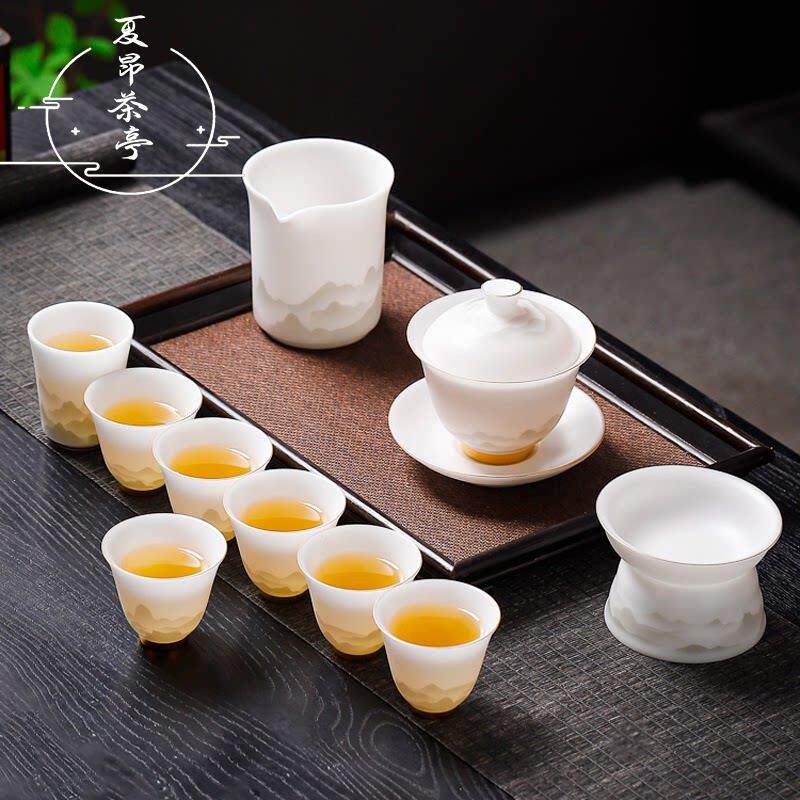 金奖级冰种白瓷羊脂玉功夫茶具套组2025新款家用高档办公室泡茶壶