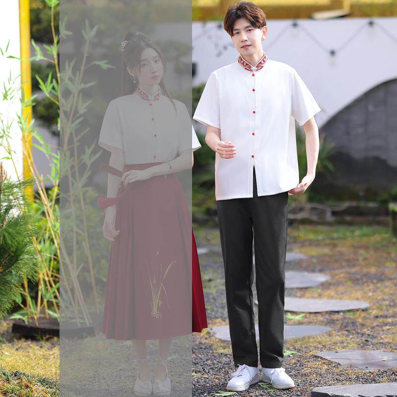 正品舞台演出国风红裙诗歌朗诵唱夏季学生短中袖套装服合毕业班服
