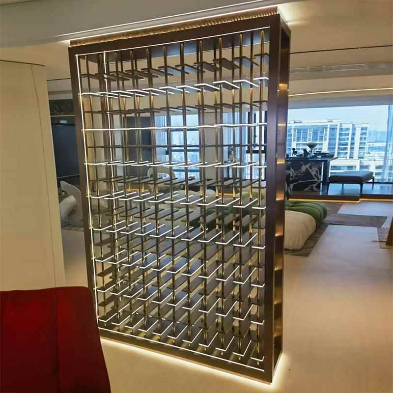 高档发光克不锈钢亚力酒柜客CZP厅隔断轻柜奢红酒示展示架千层展
