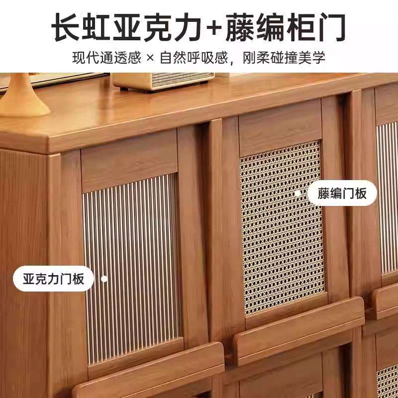实木餐边柜落地置物柜客厅胡桃木色格子柜厨房收纳柜实木茶水矮柜