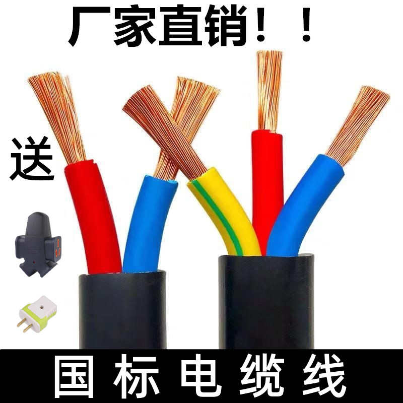国标电缆线2芯3芯4芯RVV1 2.5 4 6平方家用插座电线户外防水延长