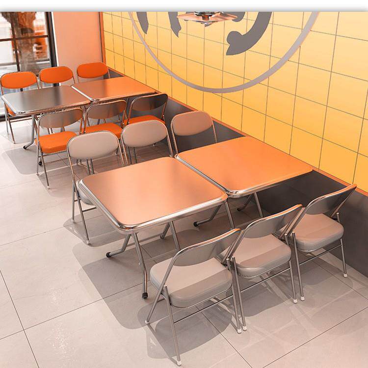 网红不锈钢折叠桌椅港式茶餐厅小吃甜品咖啡店椅子奶茶店桌椅组合