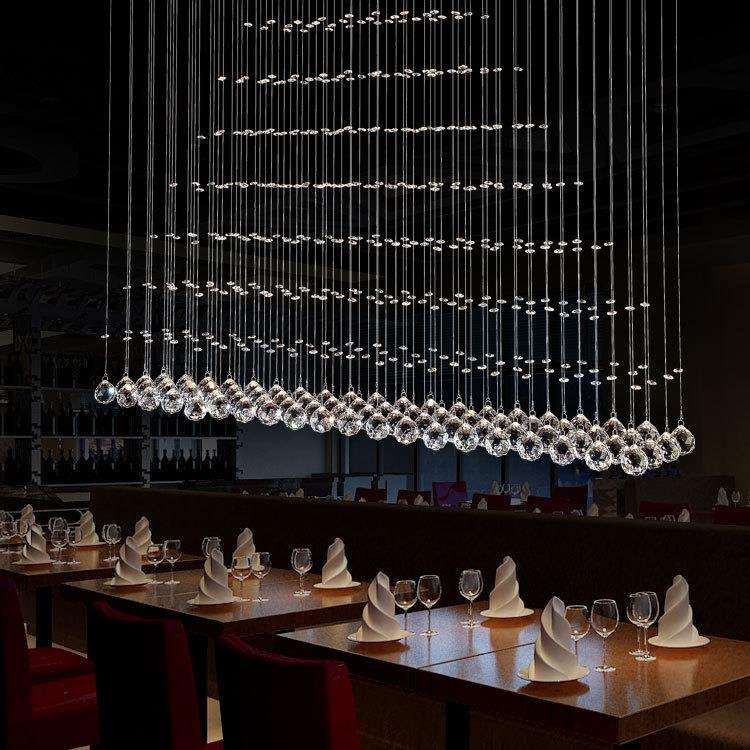 led餐厅灯具三头水晶吊灯饰吧台大气客厅灯创意服装店长方形吊灯