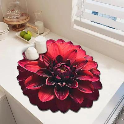 3D酒红锦簇硅藻泥沥水垫创意花瓶垫茶几装饰垫卫生间吸水防滑地垫