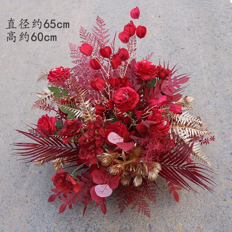 花花球花柱路花仿真引摆件大红排中式花艺订婚宴婚庆道具订婚交房