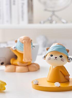 新款直销办公桌装饰摆件女生可爱猫咪摆件ins桌面手机支架七夕礼