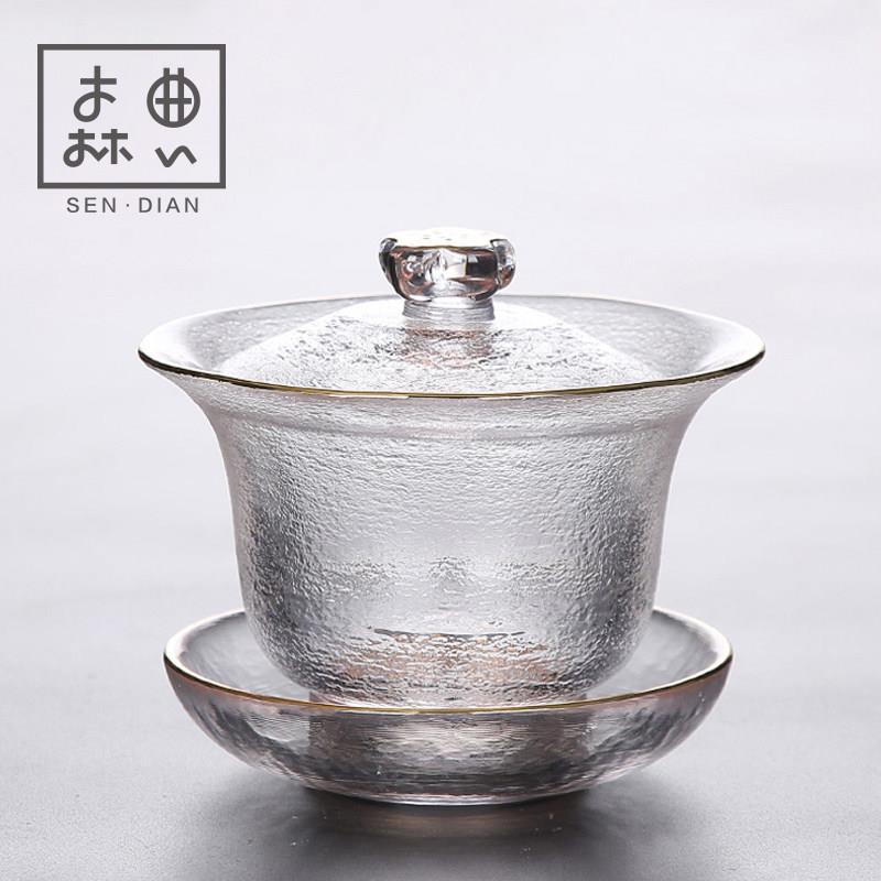 森典 玻璃三才盖碗茶杯单个手抓壶泡茶茶具功夫茶碗不烫手泡茶杯