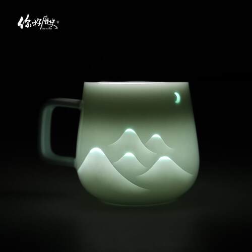 高档你好历山月玲珑杯史景镇手工陶德瓷杯情侣杯创意用家节日礼物