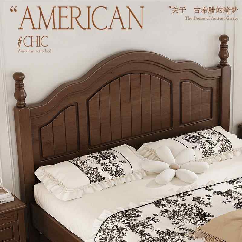 美式床全实木床简约乡村复古主卧家具高箱储物1.8米双人床中古风
