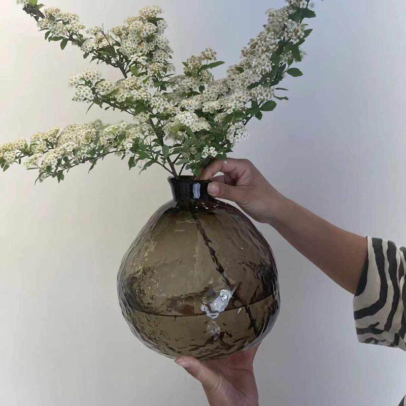 欧式大号冷纹咖色玻璃花瓶客厅餐桌插花花瓶不规则水培花器摆件,家居饰品,花瓶,淘宝优惠券,粉丝福利购,淘宝优惠卷