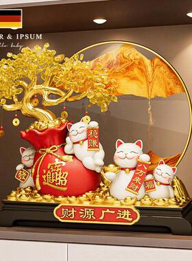 新中式发财树流沙画招财猫摆件家用店铺装饰桌面摆件开业乔迁礼物