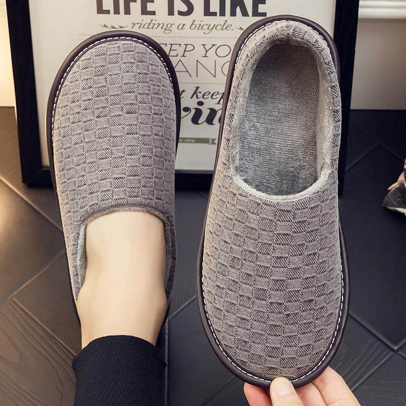新款全包跟布艺棉拖鞋男女秋冬季加绒保暖家居室内厚底木地板防滑