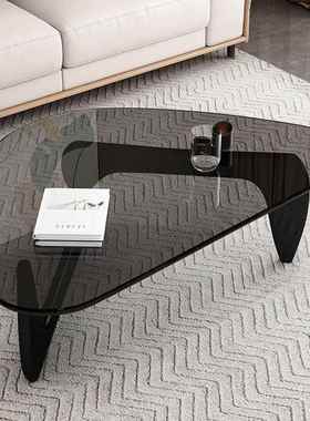 家现代约璃创意圆简形茶几用小户型客厅钢化玻茶几网红XMZ灰色茶