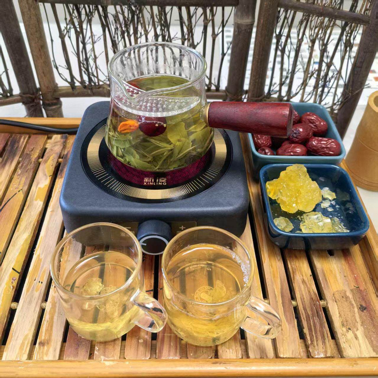 围炉煮茶明火黑晶炉可调温耐热壶玻璃壶有过滤送口杯烤枣家用套装