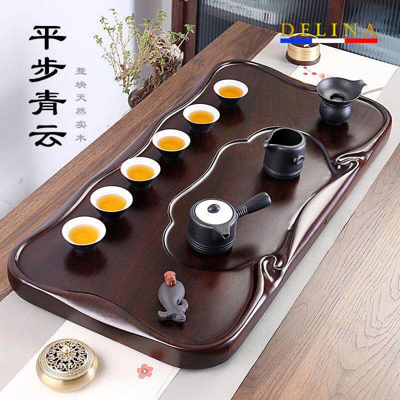 实木茶盘整块天然黑檀木原木中式木茶台简约排水茶海功夫茶具套装