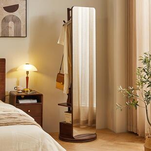 家逸实木旋YUL转穿挂衣镜试衣镜镜立体镜全身镜落地子衣帽衣架一