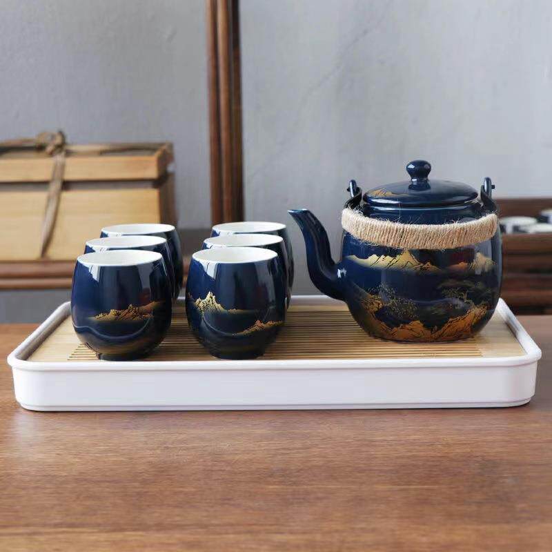 黑釉大容量茶具套装简约日式陶瓷提梁壶茶杯整套家用办公送礼