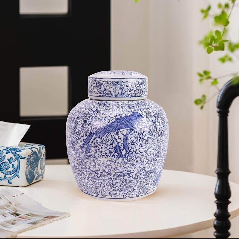 景德镇创意现在青花瓷收纳储物罐子家居玄关陶瓷插花装饰花瓶摆件
