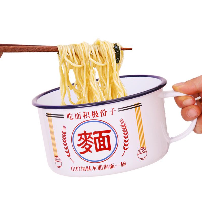 新款搪瓷快餐杯大容量饭盒加厚泡面碗带盖怀旧缸子搪瓷碗搪瓷饭缸