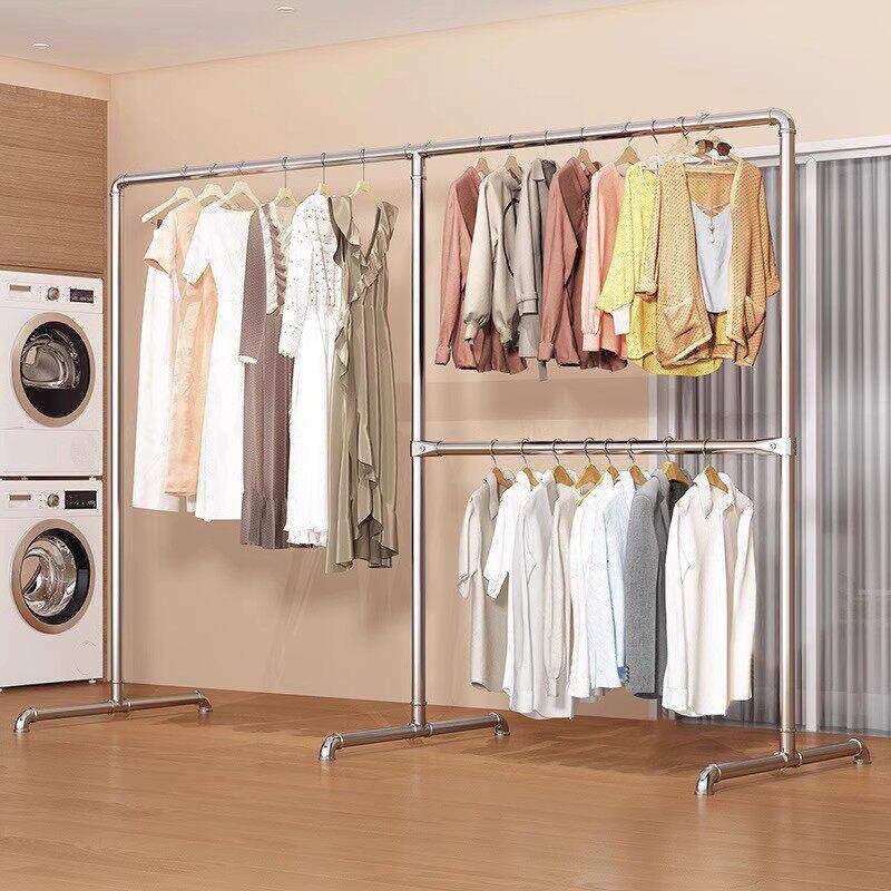 镀锌钢管晾衣架双层挂衣架室内室外阳台晒衣服水管架子立式展示架