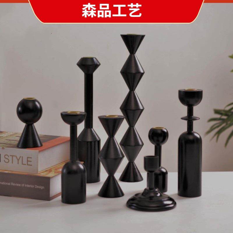 实木架圆柱体摆件无尽之柱民宿艺术原木创意展厅木质烛台装饰品